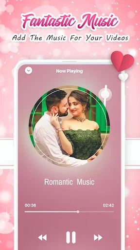 Music player interface for adding romantic music to anniversary videos with playback controls