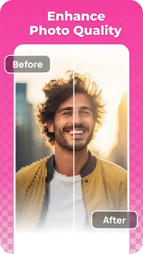 Before and after male portrait showing enhanced photo quality with improved lighting and image clarity effect
