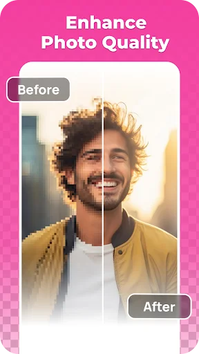 Before and after male portrait showing enhanced photo quality with improved lighting and image clarity effect