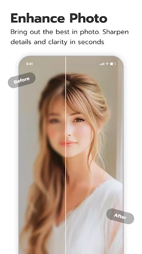 Photo enhancement tool with before-after slider for sharpening details and improving image clarity
