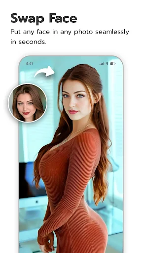 Face swap feature enabling seamless face replacement in photos with circular preview thumbnail
