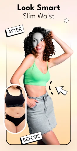 Slim Waist body editor with before/after comparison demonstrating waist slimming effect for custom body shape reshaping